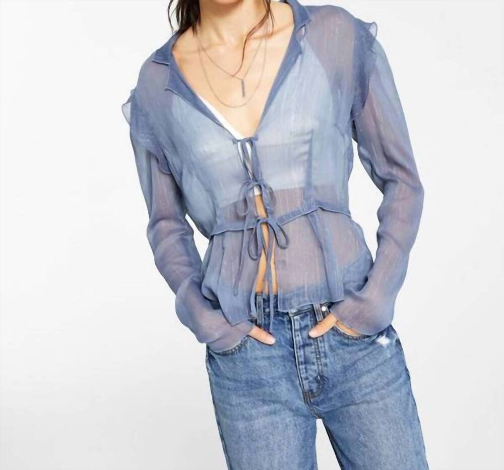 NEW LEYDEN sheer tie-front top in slate